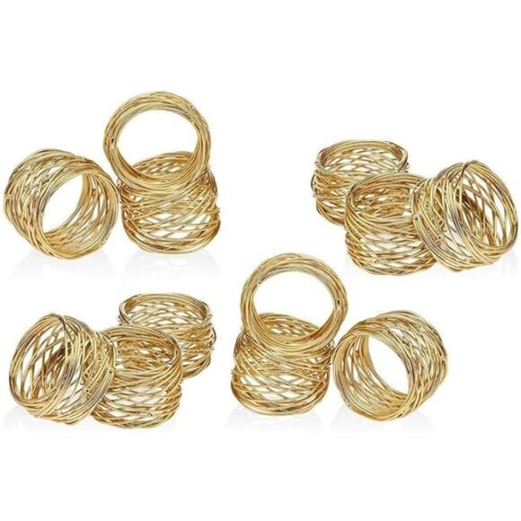 Golden Round Mesh Napkin Rings-Set of 12for Weddings Dinner Parties or Every Day - Picture 5 of 5